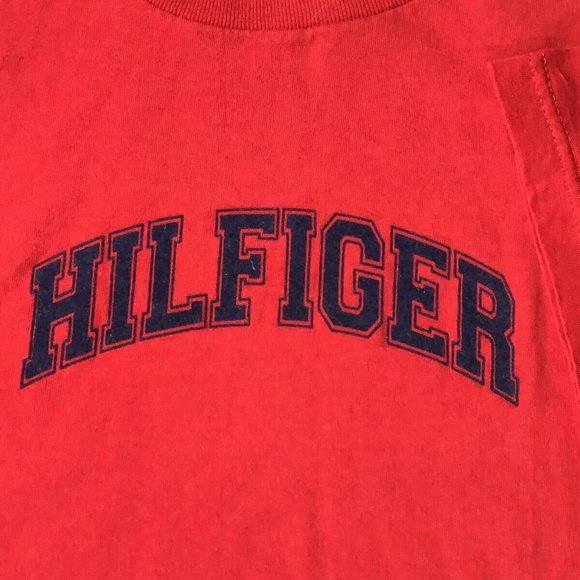 TOMMY HILFIGER SHIRT RED TEE SPELLOUT "HILFIGER" - Picture 6 of 7